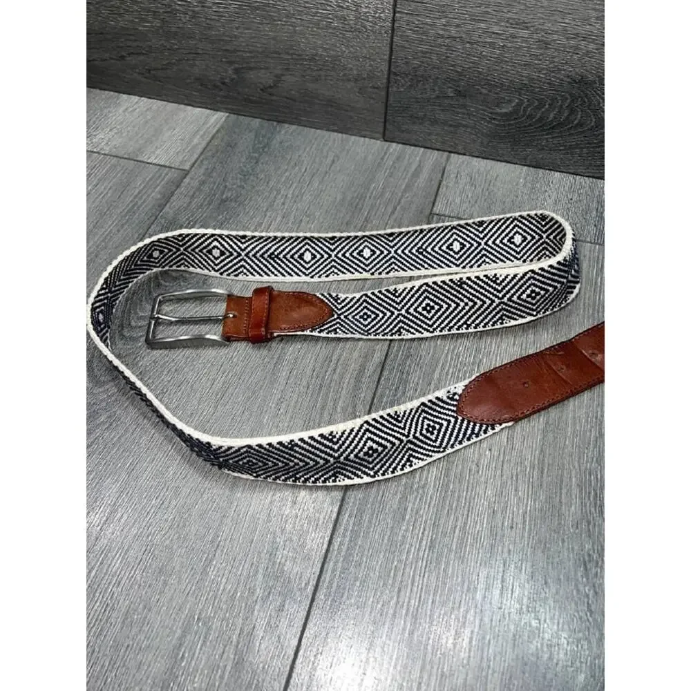 Peter Millar Italy made Belt Black White leather Geometric A006619